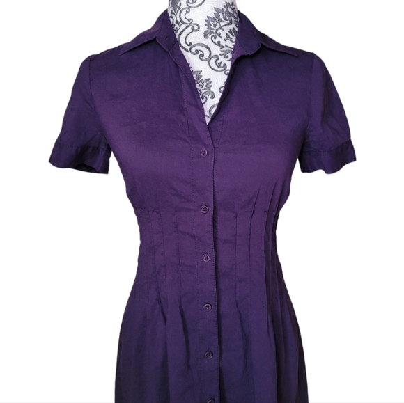 Theory Meili linen blend pintuck short sleeve dress size 2 - Picture 2 of 12